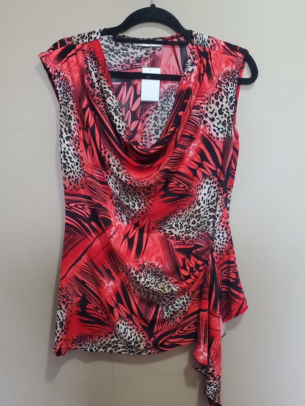 Melanie Lynn Red Animal-Print Cowl Neck Women's Top Size Xl